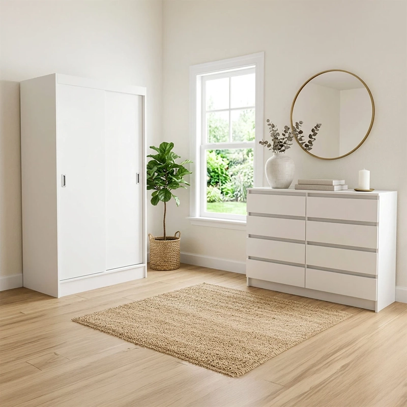 SET MUEBLES CIC CLOSET CABURGA + CÓMODA AUSTRIA BLANCO