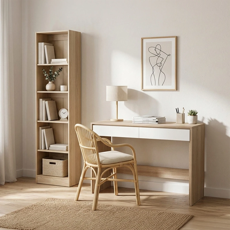 SET MUEBLES CIC ESCRITORIO 2 CAJONES + LIBRERO ROMA BICOLOR