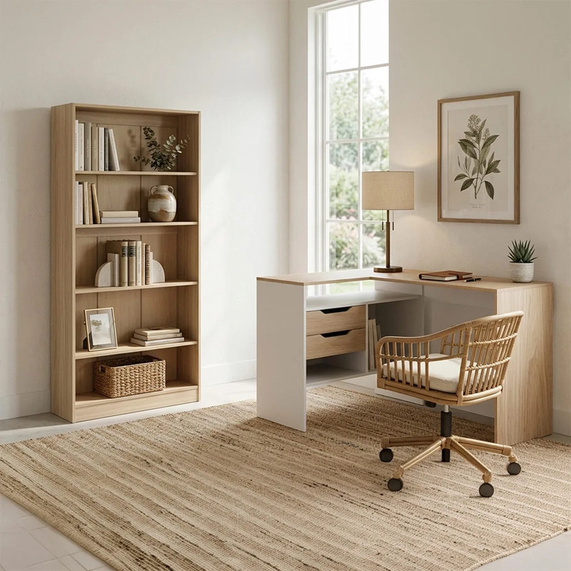 SET MUEBLES CIC ESCRITORIO 2 CAJONES + LIBRERO MILÁN OLMO/BLANCO