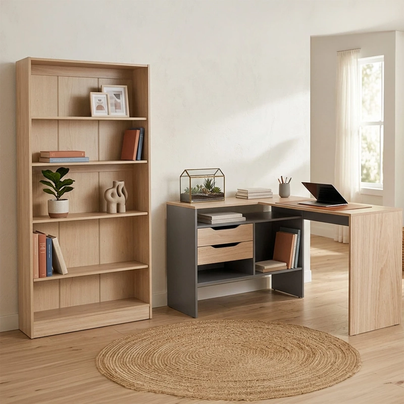SET MUEBLES CIC ESCRITORIO 2 CAJONES + LIBRERO MILÁN OLMO/GRIS