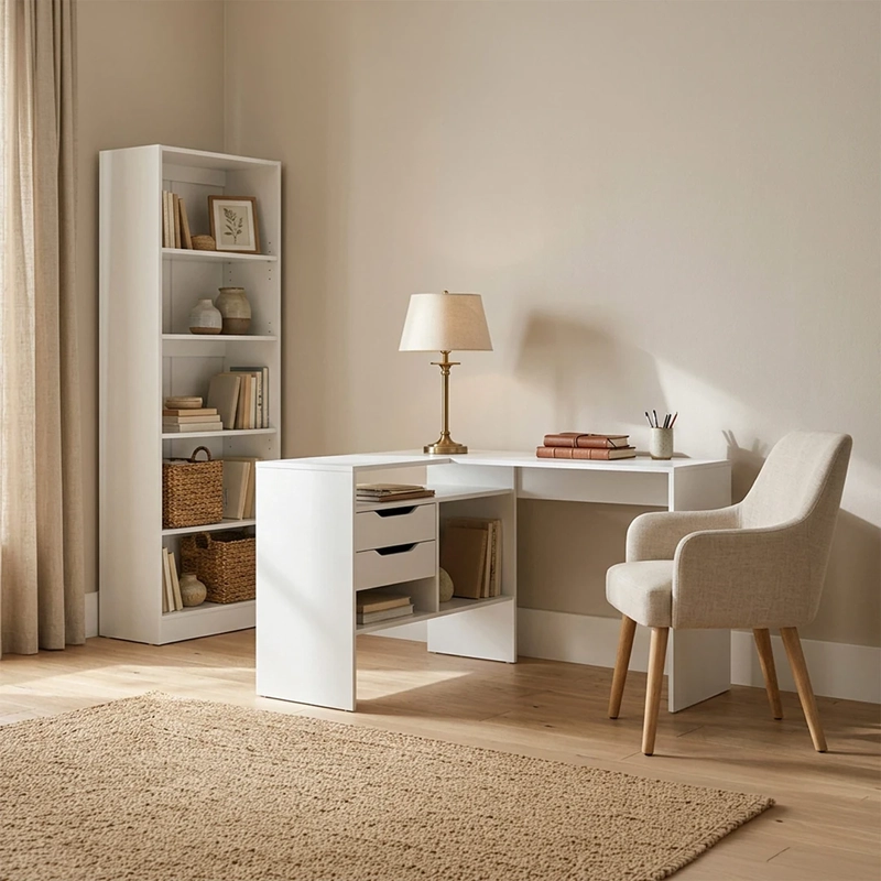 SET MUEBLES CIC ESCRITORIO 2 CAJONES + LIBRERO MILÁN BLANCO