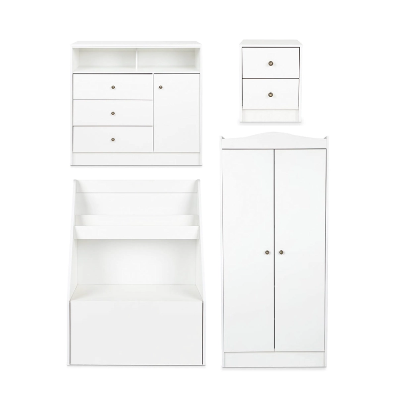 SET MUEBLES INFANTIL CIC CÓMODA + CLOSET + LIBRERO + VELADOR BLANCO