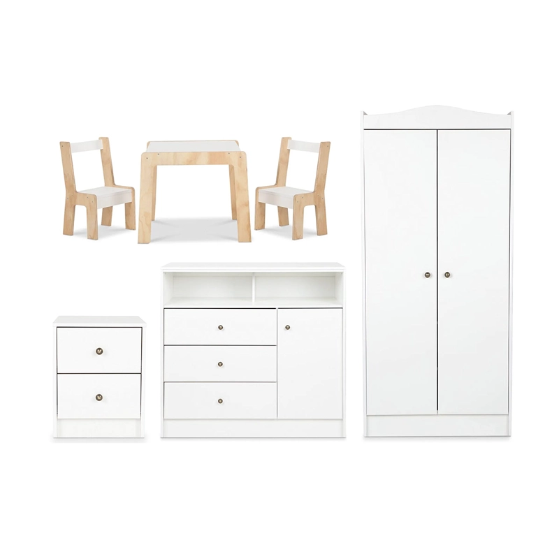 SET MUEBLES INFANTIL CIC CÓMODA + CLOSET + VELADOR + MESITA BLANCO