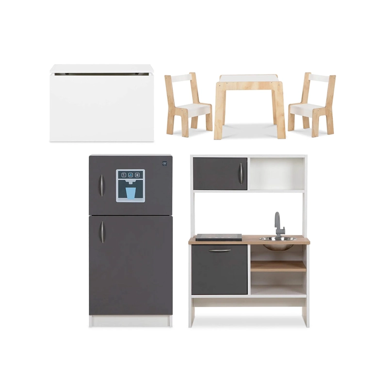 SET MUEBLES INFANTIL CIC MESITA + COCINA + REFRIGERADOR + BAÚL BLANCO