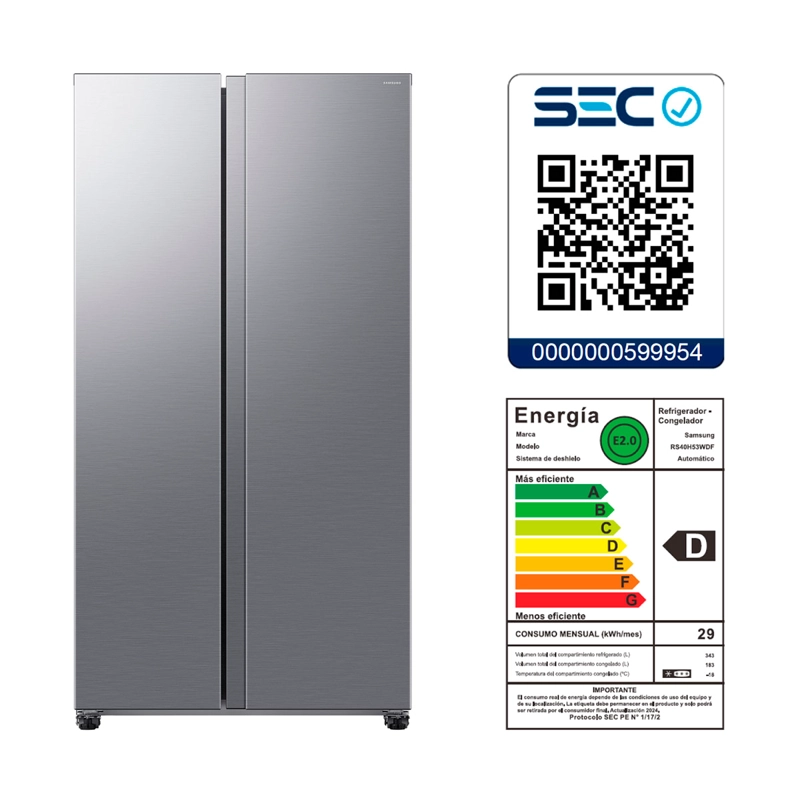 REFRIGERADOR SIDE BY SIDE SAMSUNG RS40H53XDTZS 529L NO FROST PLATA - 11