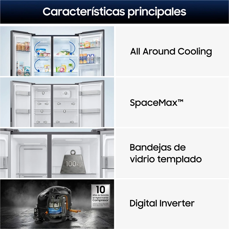 REFRIGERADOR SIDE BY SIDE SAMSUNG RS40H53XDTZS 529L NO FROST PLATA - 6