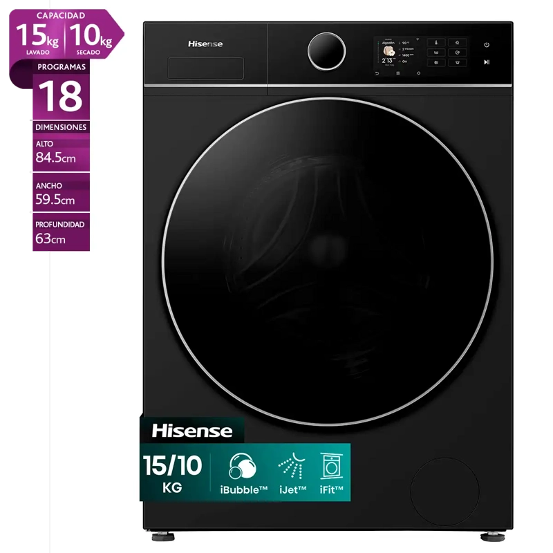 LAVADORA SECADORA HISENSE WD5I1545BB 15KG 10KG NEGRO