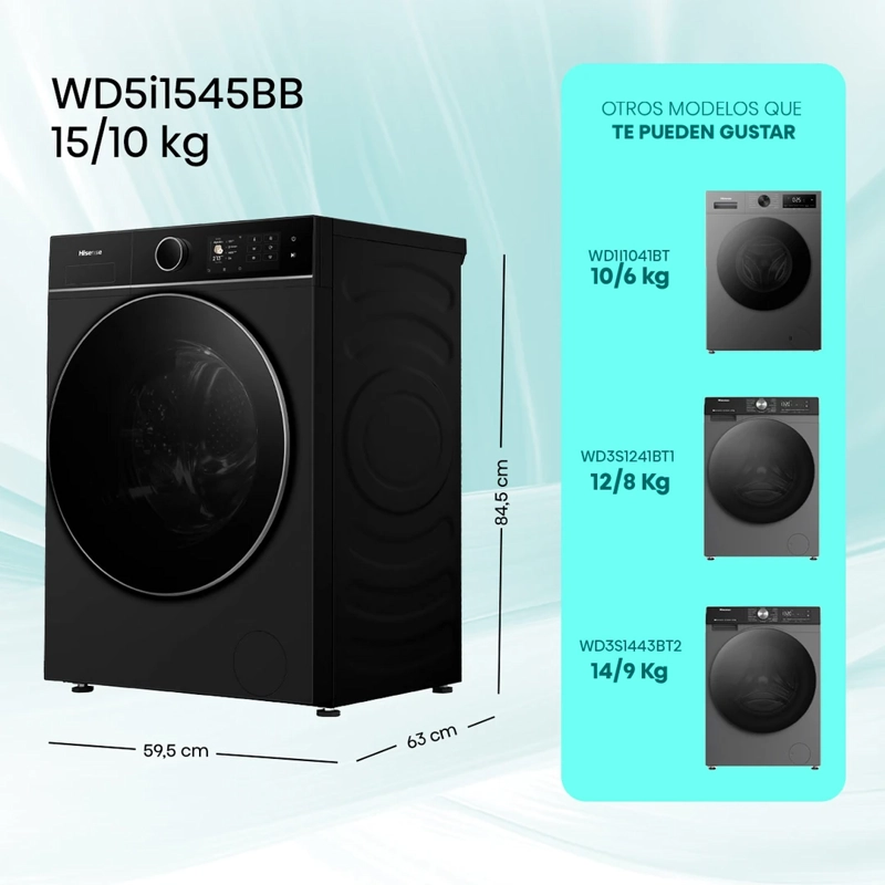 LAVADORA SECADORA HISENSE WD5I1545BB 15KG 10KG NEGRO - 3