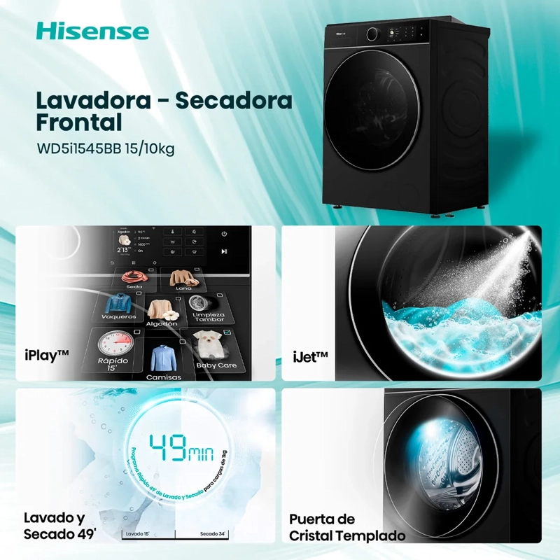 LAVADORA SECADORA HISENSE WD5I1545BB 15KG 10KG NEGRO - 4