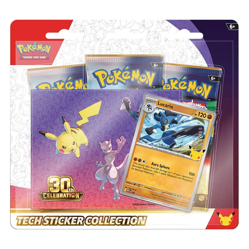 JUEGO DE ESTRATEGIA POKÉMON 30TH TECH STICKER LUCARIO INGLÉS - 1