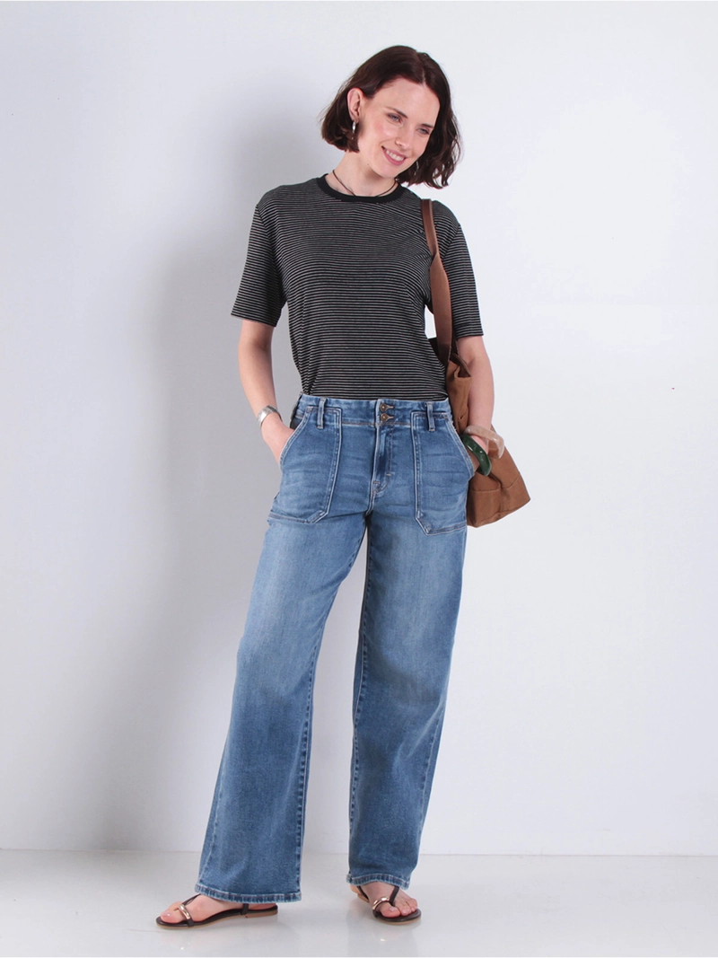 JEANS MUJER WADOS ALGODÓN CARGO RECTO TIRO ALTO
