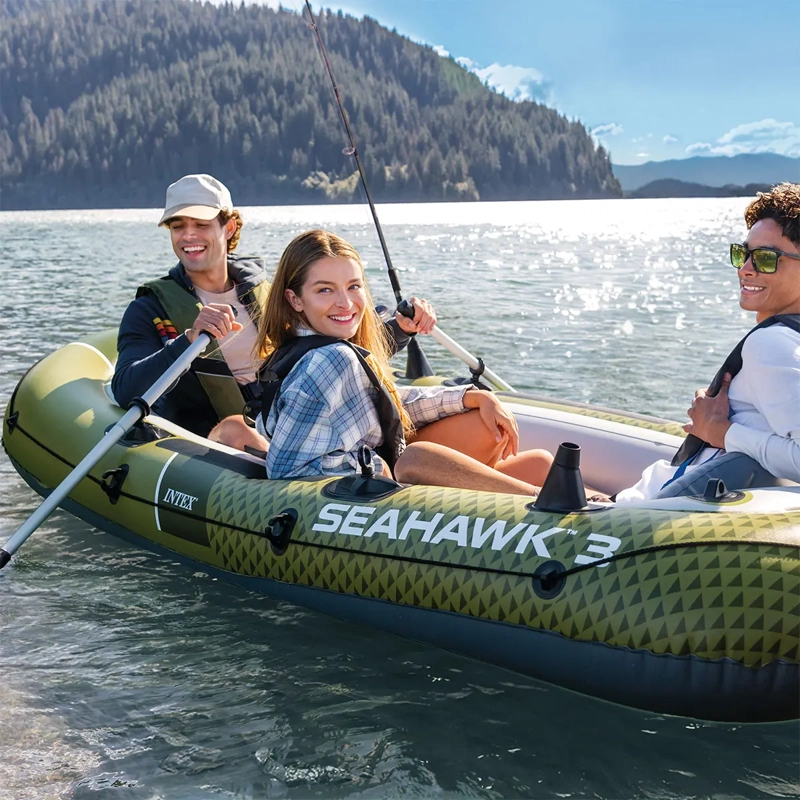 BOTE INFLABLE INTEX SEAHAWK 3 SET CAPACIDAD 360 KG + REMOS + INFLADOR - 7