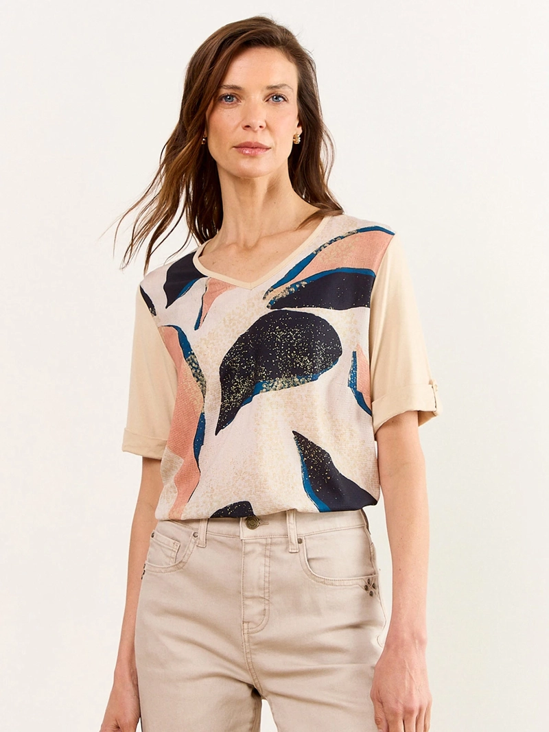 POLERA MUJER MA GRIFFE ESCOTE EN V MANGA CORTA