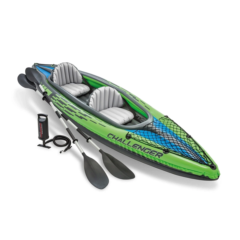 KAYAK INFLABLE INTEX CHALLENGER K2 SET + REMOS + INFLADOR CAPACIDAD 2 PERSONAS - 1