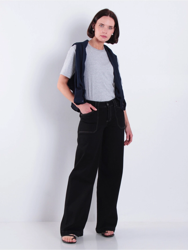 JEANS MUJER WADOS ALGODÓN WIDE LEG CARGO TIRO MEDIO