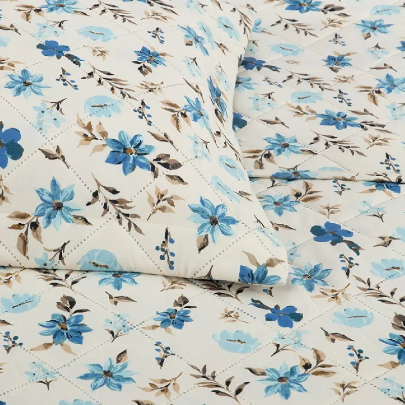 QUILT ANDES ESTAMPADO FLOR 1.5 PLAZAS AZUL - 2