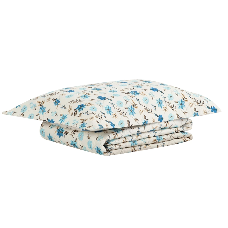 QUILT ANDES ESTAMPADO FLOR 1.5 PLAZAS AZUL - 3