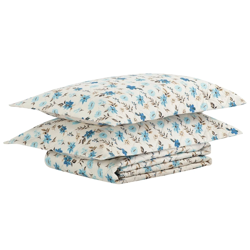 QUILT ANDES ESTAMPADO FLOR 2 PLAZAS AZUL - 3