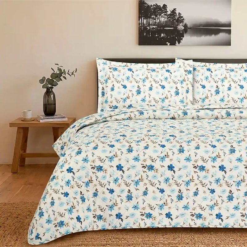 QUILT ANDES ESTAMPADO FLOR KING AZUL - 1