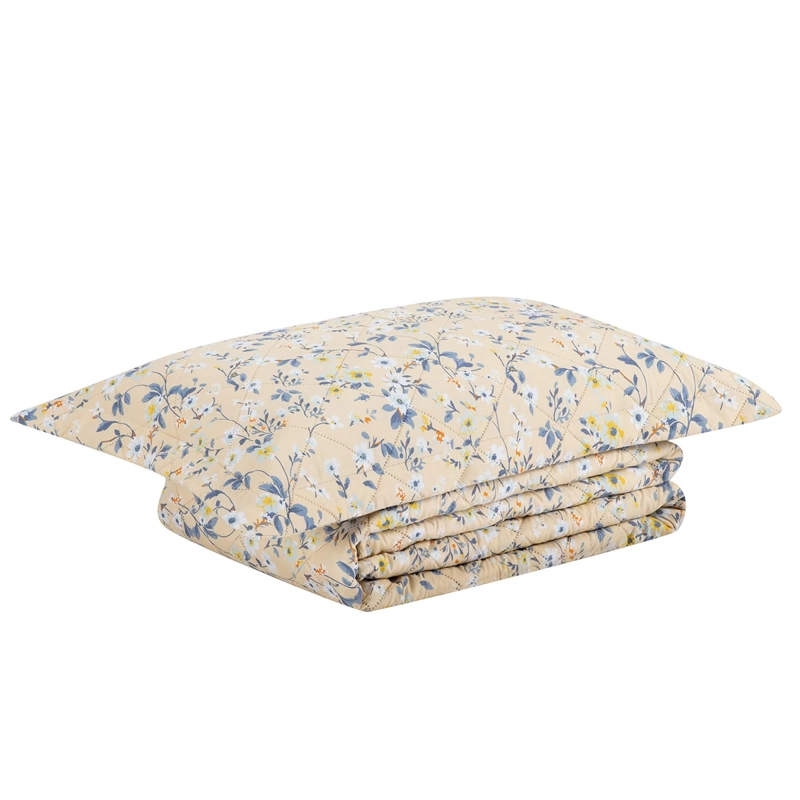QUILT ANDES ESTAMPADO FLOR 1.5 PLAZAS BEIGE - 3