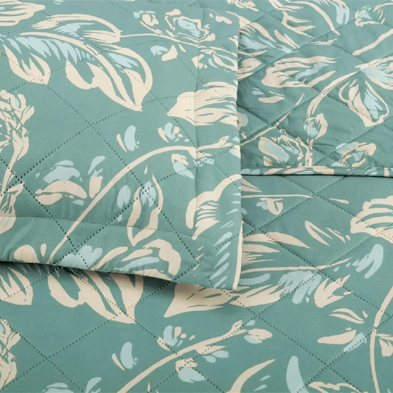 QUILT ANDES ESTAMPADO HOJAS 2 PLAZAS AQUA - 2