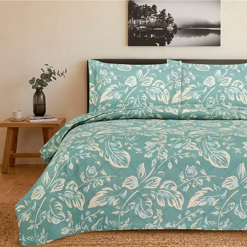 QUILT ANDES ESTAMPADO HOJAS KING AQUA - 1