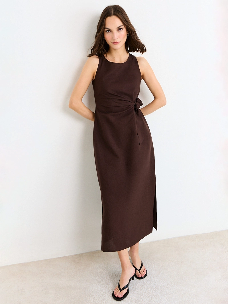 VESTIDO MUJER ASH LINO MIDI SIN MANGAS ESCOTE REDONDO