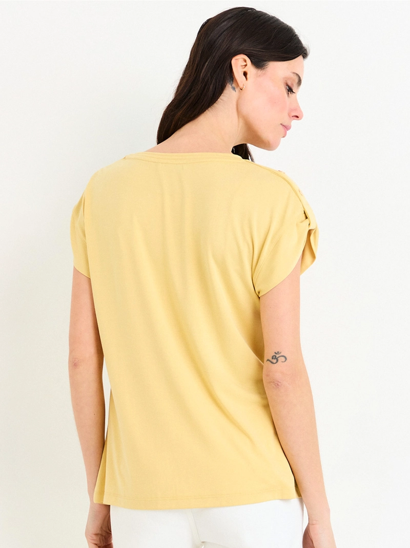 POLERA MUJER ASH ESCOTE REDONDO MANGA CORTA RECOGIDA - 2