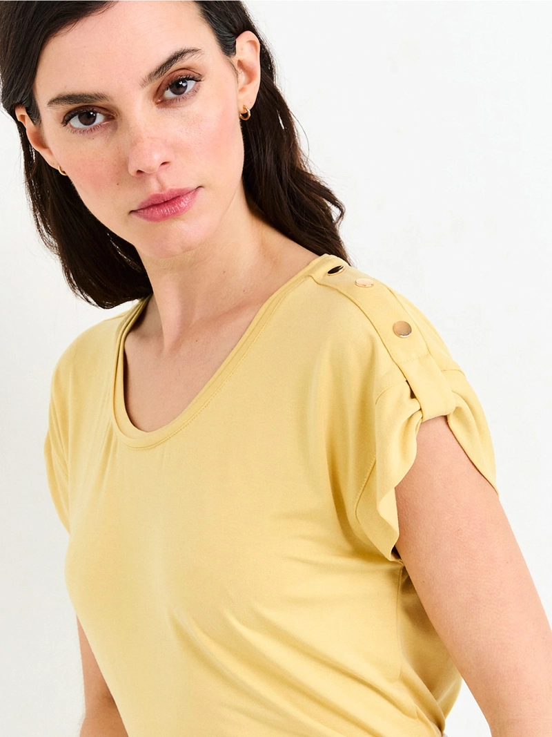 POLERA MUJER ASH ESCOTE REDONDO MANGA CORTA RECOGIDA - 3