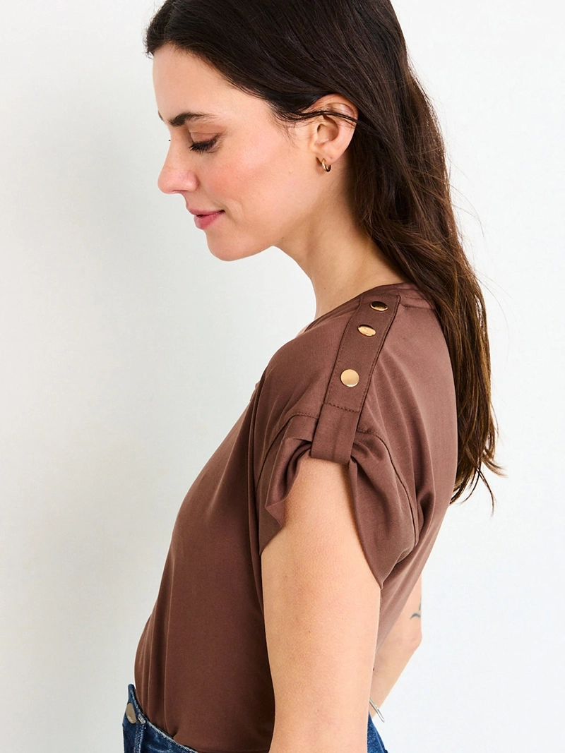 POLERA MUJER ASH ESCOTE REDONDO MANGA CORTA RECOGIDA - 3
