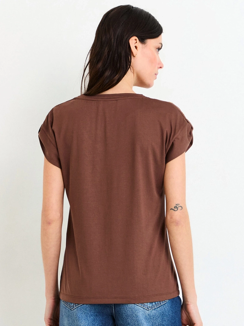 POLERA MUJER ASH ESCOTE REDONDO MANGA CORTA RECOGIDA - 2