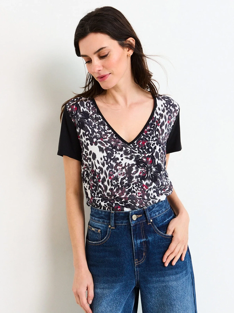 POLERA MUJER ASH MANGA CORTA ANIMAL PRINT - 1