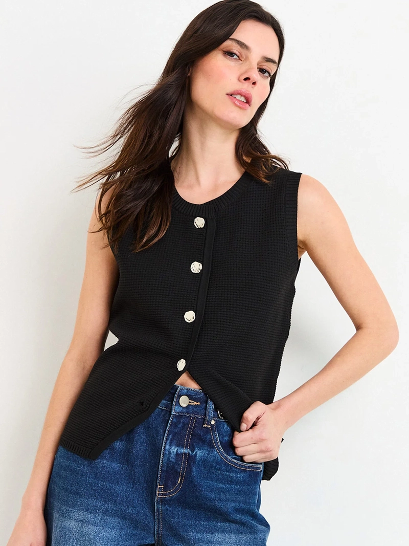 GILET MUJER ASH LINO ESCOTE EN V SOLAPA CLÁSICA - 1