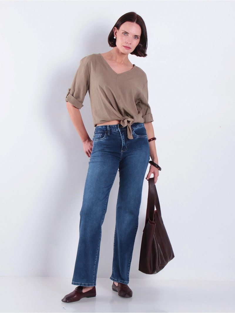 JEANS MUJER WADOS ALGODÓN RECTO TIRO ALTO BÁSICO
