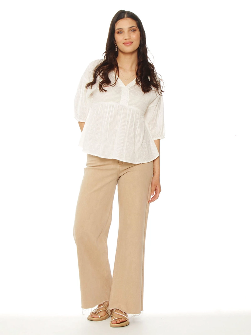 BLUSA MUJER WADOS ALGODÓN ESCOTE EN V MANGA CORTA - 5