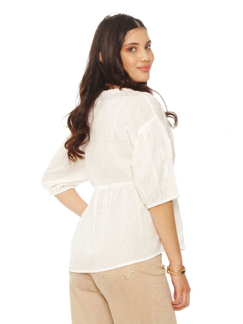 BLUSA MUJER WADOS ALGODÓN ESCOTE EN V MANGA CORTA - 3