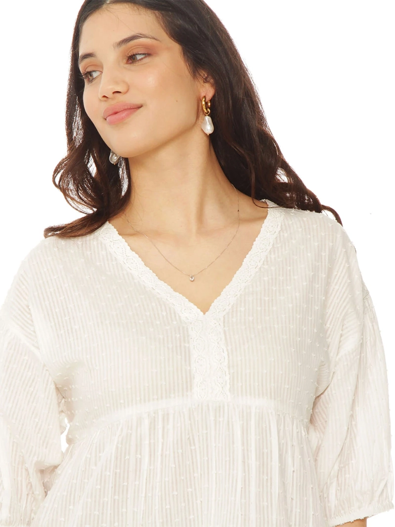 BLUSA MUJER WADOS ALGODÓN ESCOTE EN V MANGA CORTA - 4