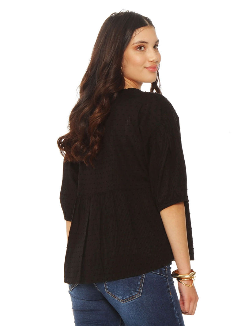 BLUSA MUJER WADOS ALGODÓN ESCOTE EN V MANGA CORTA - 3