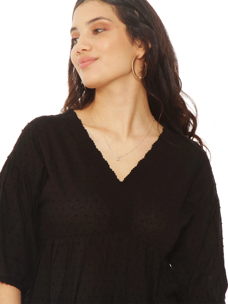 BLUSA MUJER WADOS ALGODÓN ESCOTE EN V MANGA CORTA - 4
