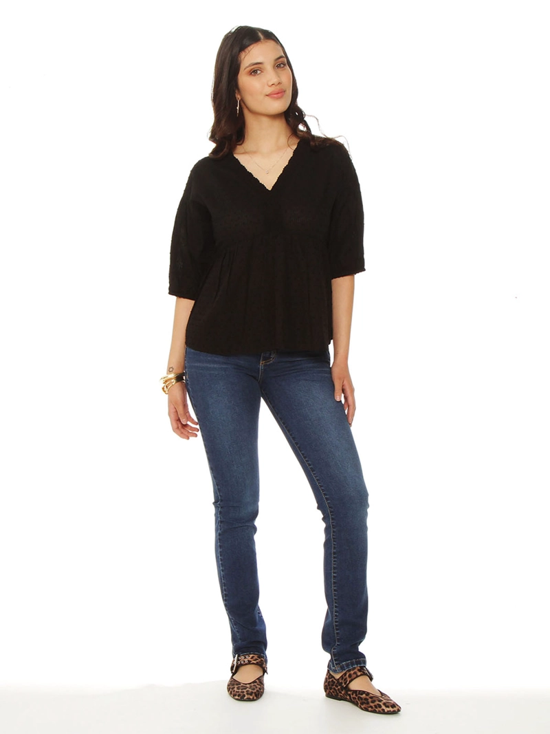 BLUSA MUJER WADOS ALGODÓN ESCOTE EN V MANGA CORTA - 5