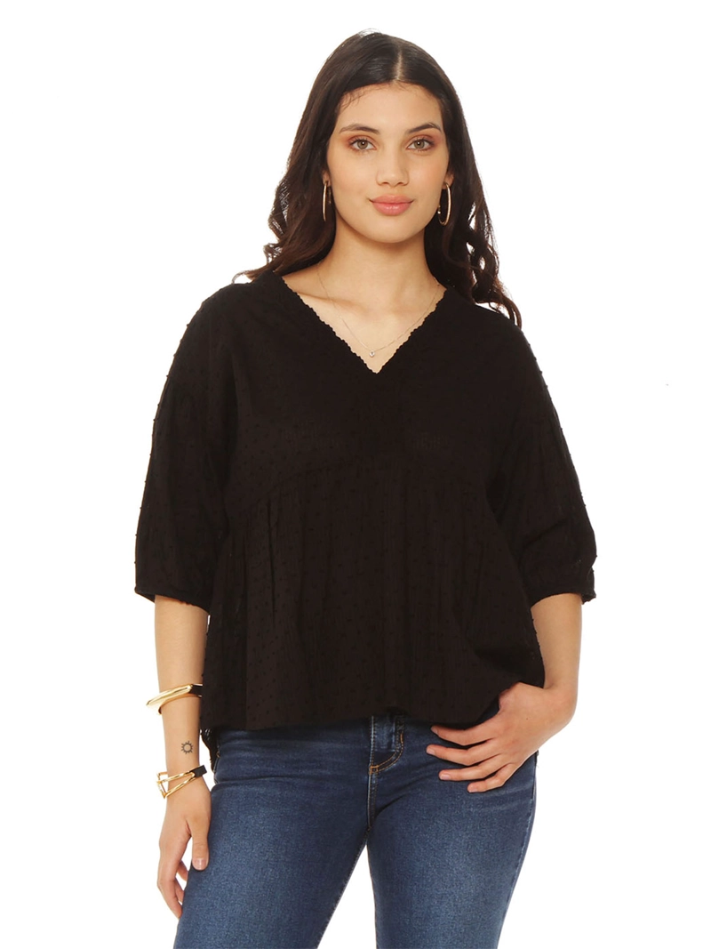 BLUSA MUJER WADOS ALGODÓN ESCOTE EN V MANGA CORTA