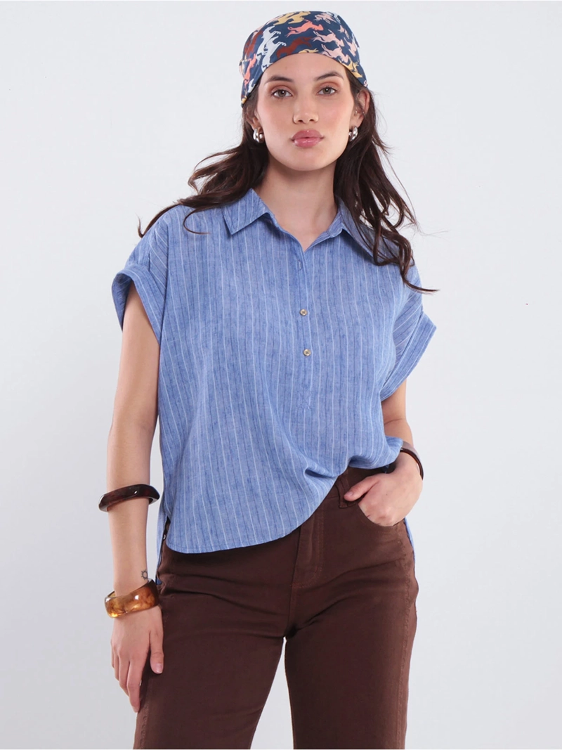 BLUSA MUJER WADOS ESCOTE EN V MANGA CORTA LISTADA