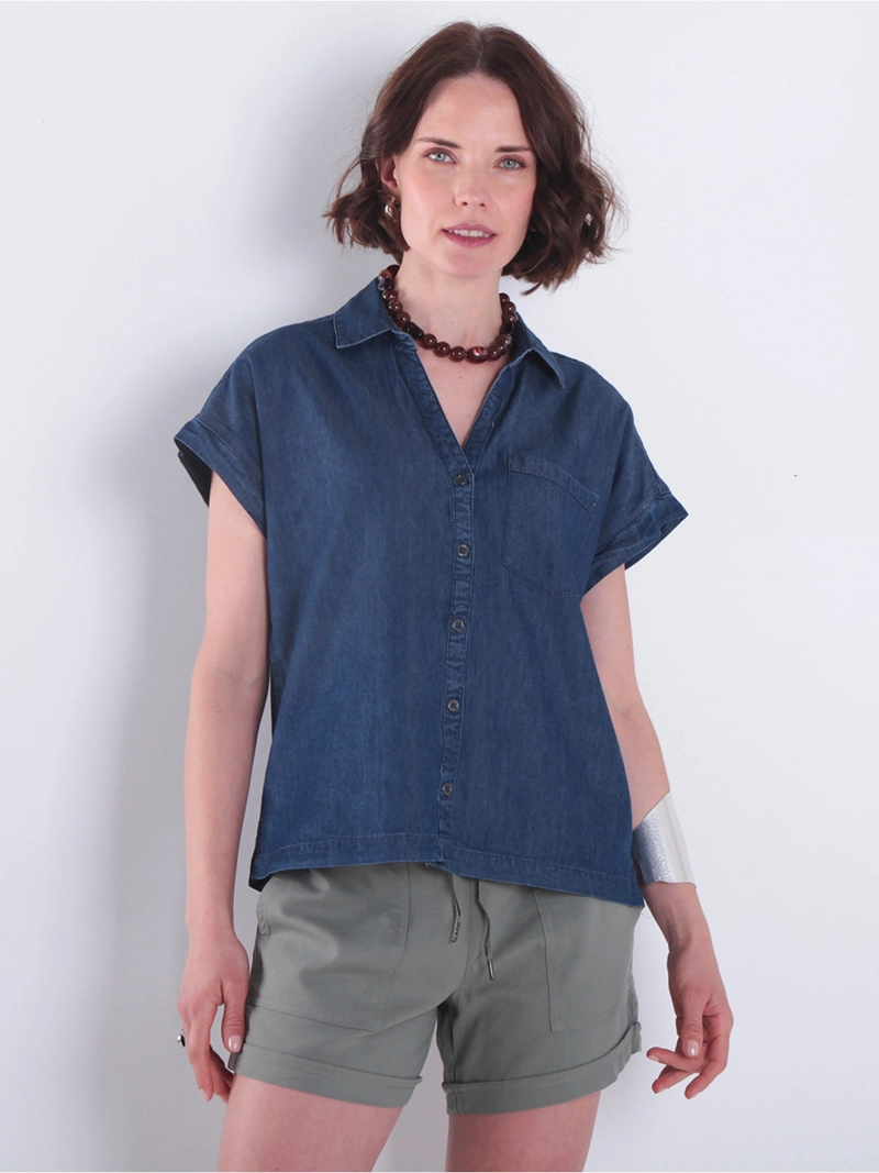 BLUSA MUJER WADOS ALGODÓN MANGA CORTA DENIM ABOTONADA