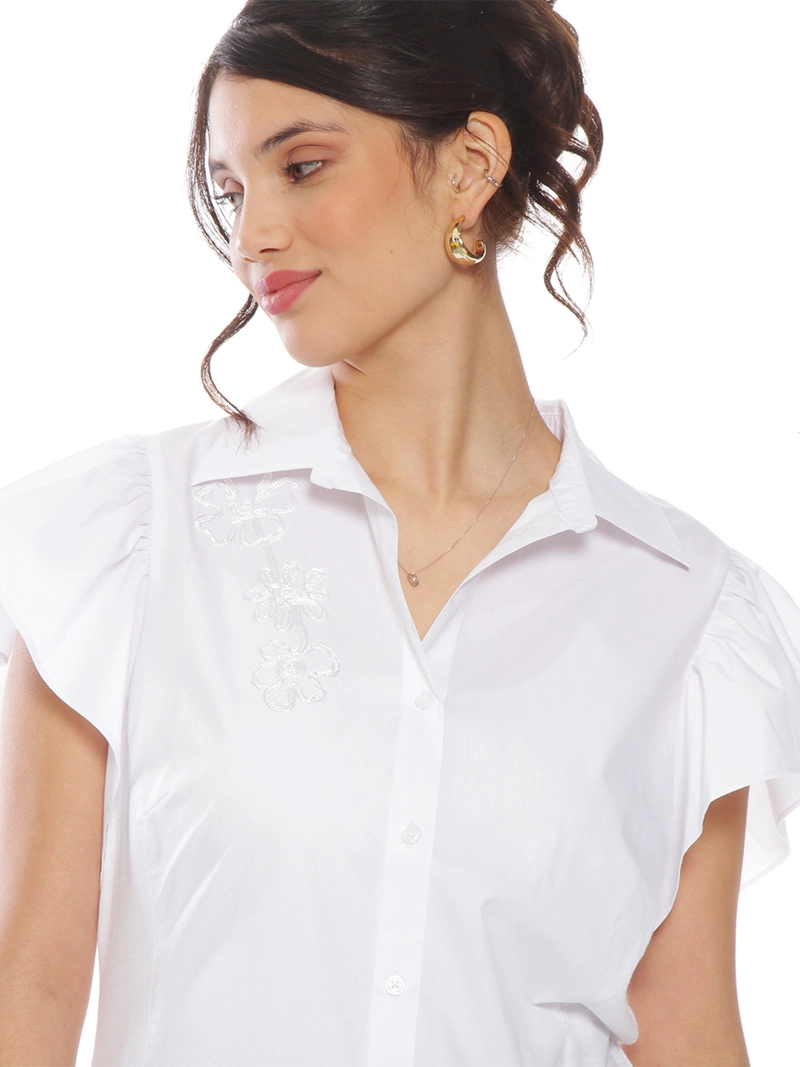 BLUSA MUJER WADOS ALGODÓN MANGA CORTA BORDADO Y ABOTONADO - 4