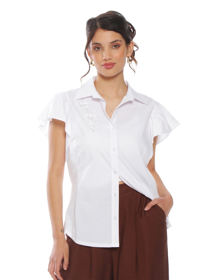 BLUSA MUJER WADOS ALGODÓN MANGA CORTA BORDADO Y ABOTONADO