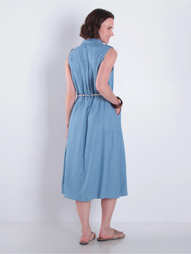 VESTIDO MUJER WADOS SIN MANGAS LAZO EN CINTURA - 3