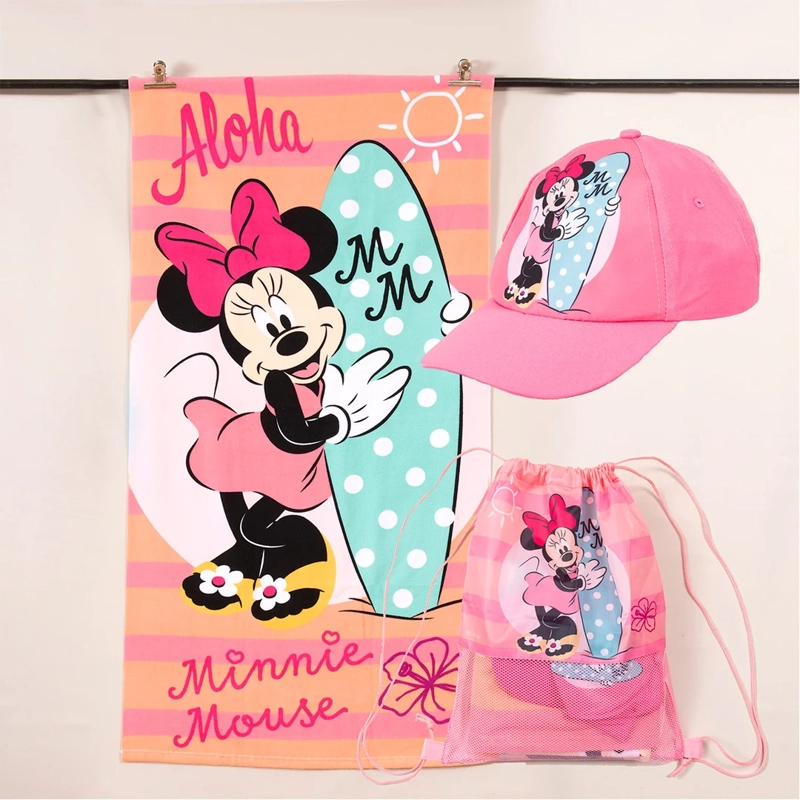 TOALLA DE PLAYA DISNEY MINNIE + JOCKEY + BOLSO ROSADO