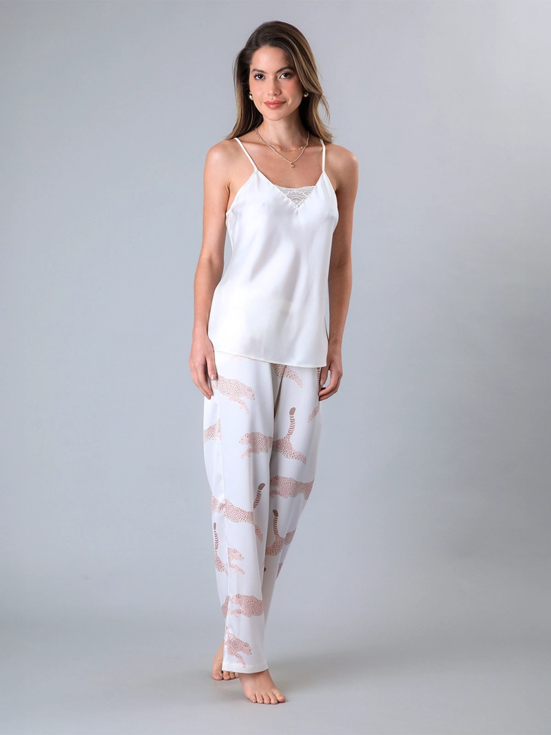 PIJAMA MUJER FLORES TOP PABILO + PANTALÓN SATÍN - 1