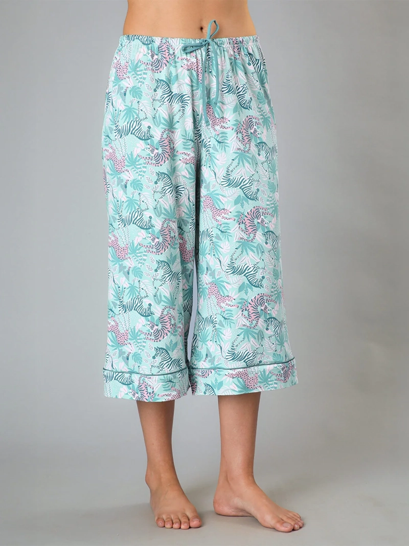 PIJAMA MUJER FLORES ALGODÓN TOP CAMISERO + CAPRI PALAZZO - 4