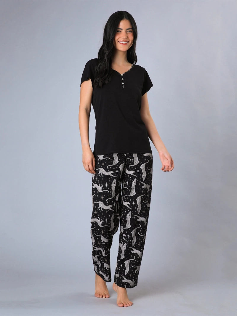 PIJAMA MUJER FLORES ALGODÓN TOP + PANTALÓN